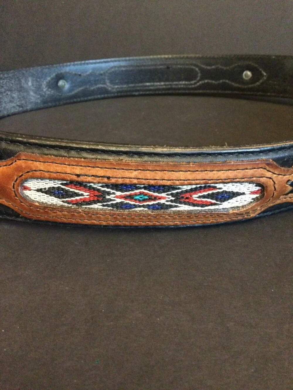Vintage Wrangler Mens Western Top Grain Leather Belt Size 34 Southwestern Aztec